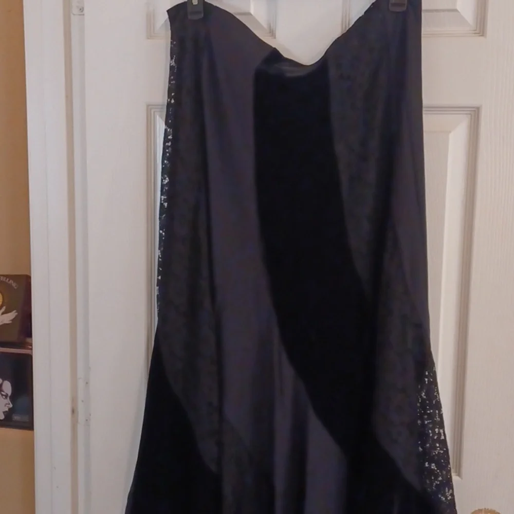 🖤Widow🖤COFFIN DREAMS Maxi Sateen Shear Lace Velvet Patchwork  Swirl Skirt - Picture 6 of 12